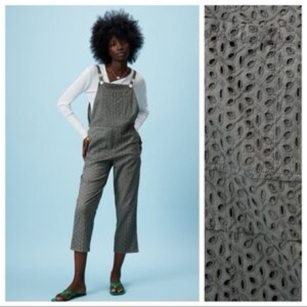 Zara Grey Cotton Broderie Eyelet Jumpsuit Size S